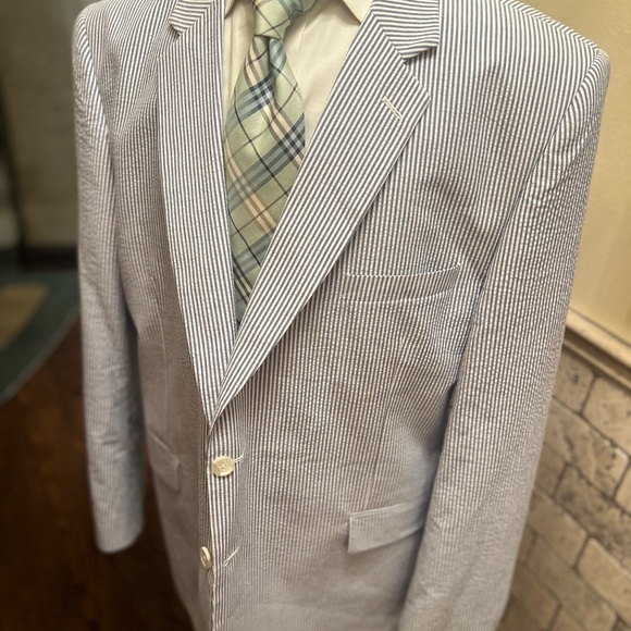 Alan Flusser Sport Coat Blazer Jacket Blue and White Striped Men 48R - Picture 8 of 15